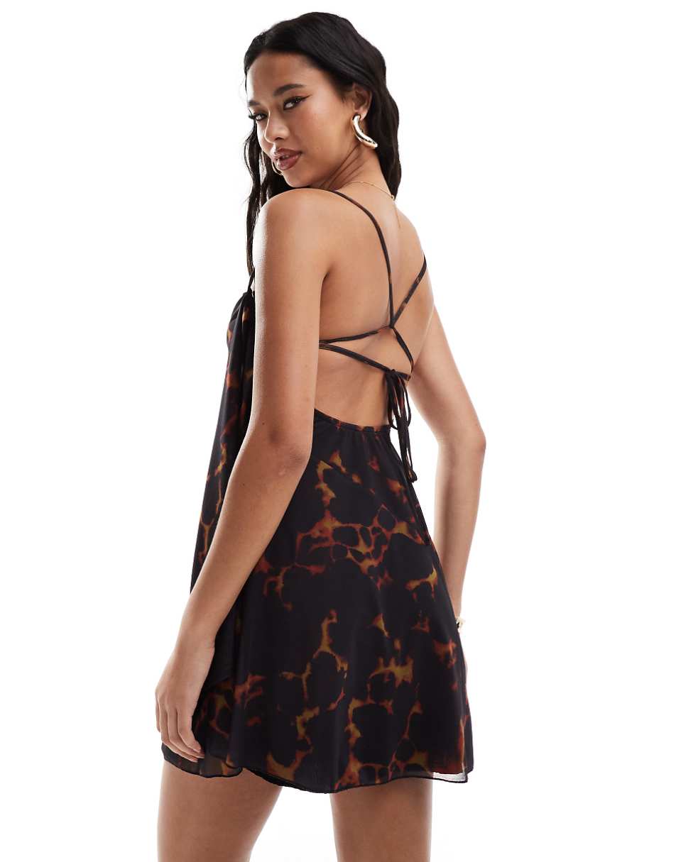 ASOS DESIGN cowl cami mini dress with asymmetric hem in animal print