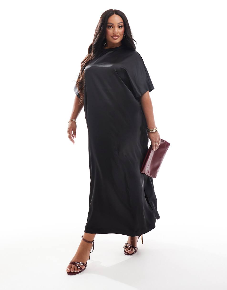 ASOS DESIGN Curve satin oversized midi tshirt dress