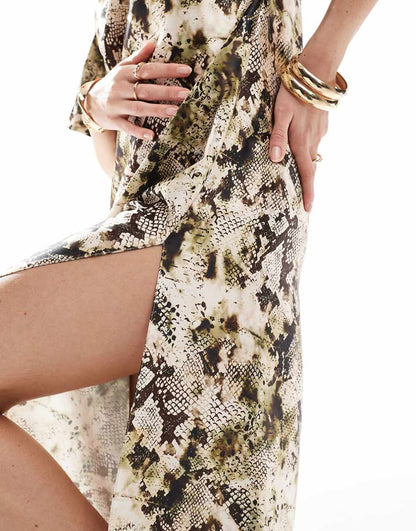 ASOS DESIGN satin oversized midi t-shirt dress in snake print
