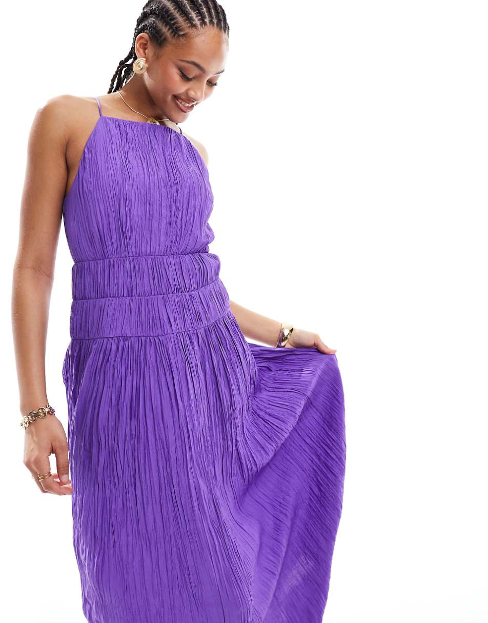 & Other Stories sleeveless midi dress with ruched and pleat detail in purple