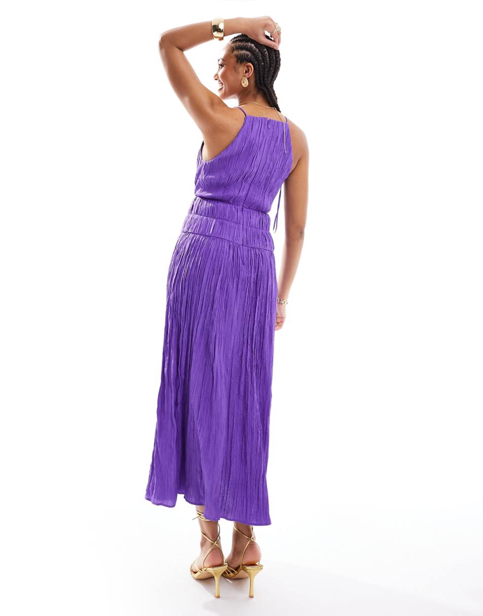 & Other Stories sleeveless midi dress with ruched and pleat detail in purple