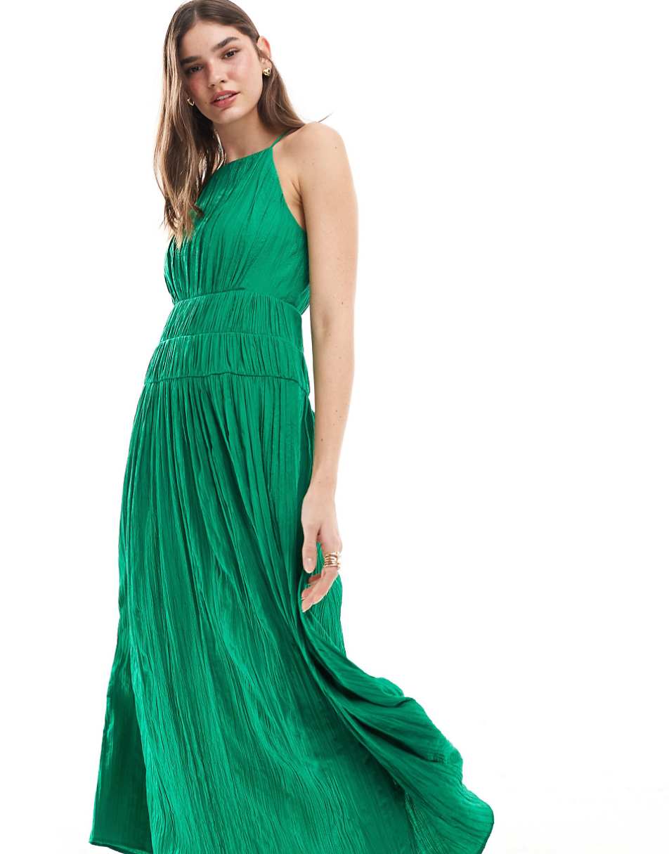 & Other Stories sleeveless midi dress with ruched and pleat details in green