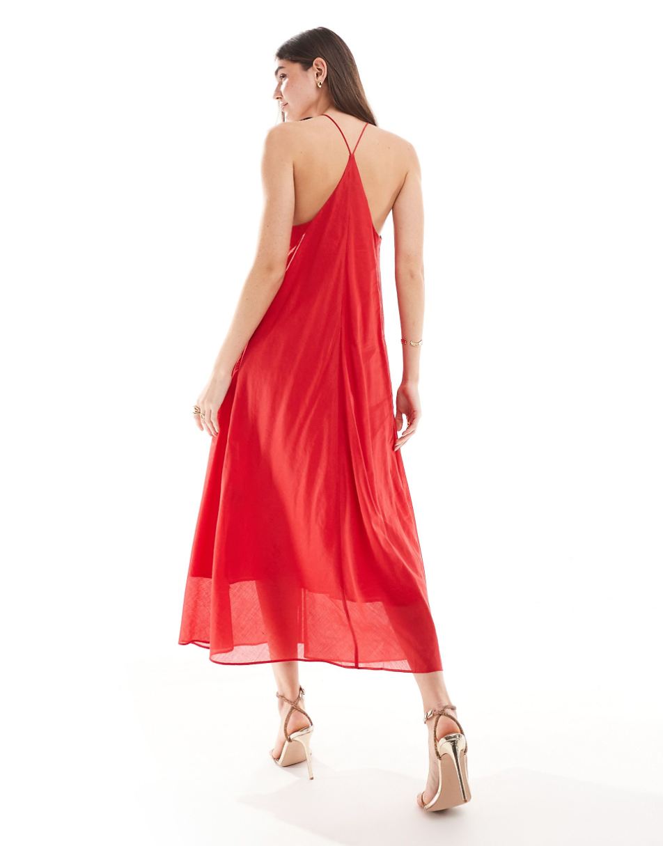 & Other Stories halter neck midaxi dress with cutaway back in red