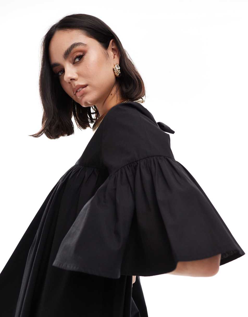 ASOS DESIGN mini smock dress with oversized sleeves in black