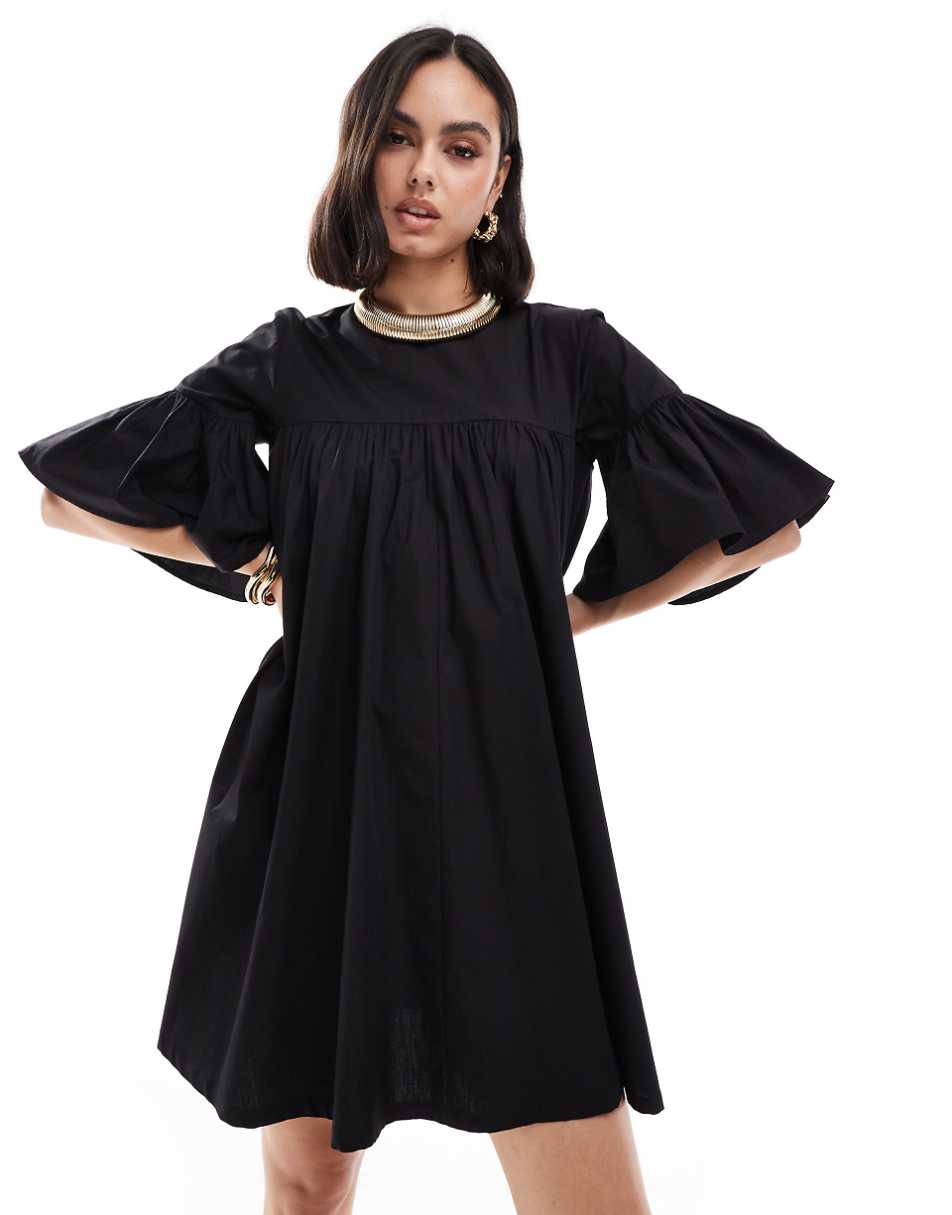 ASOS DESIGN mini smock dress with oversized sleeves in black