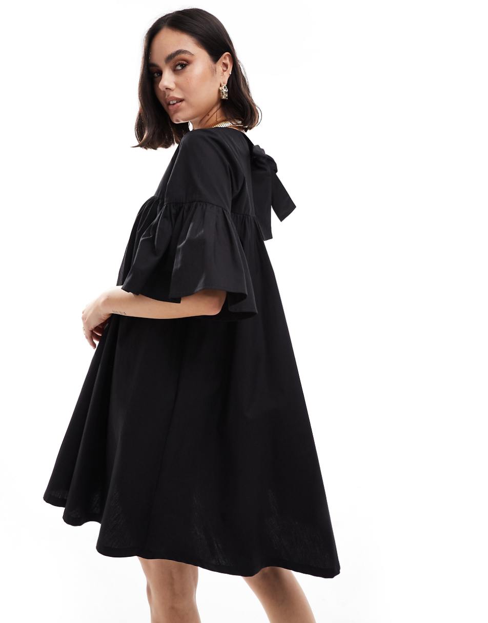 ASOS DESIGN mini smock dress with oversized sleeves in black