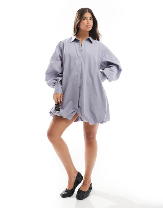 ASOS DESIGN bubble hem mini shirt dress in suit gray