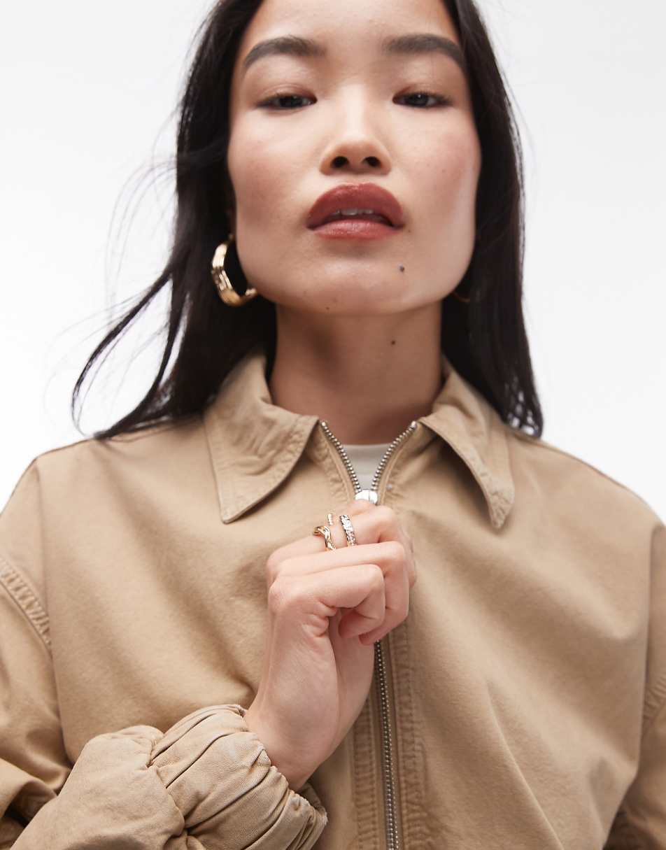 Topshop oversized cotton collar bomber jacket in stone