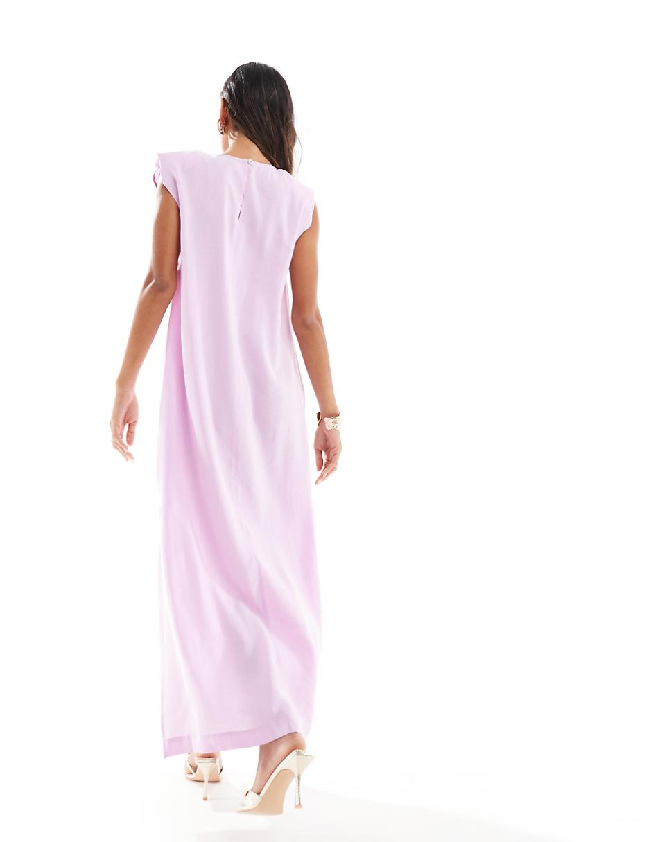 ASOS DESIGN sleeveless shoulder Pad T-shirt midi Dress in light pink