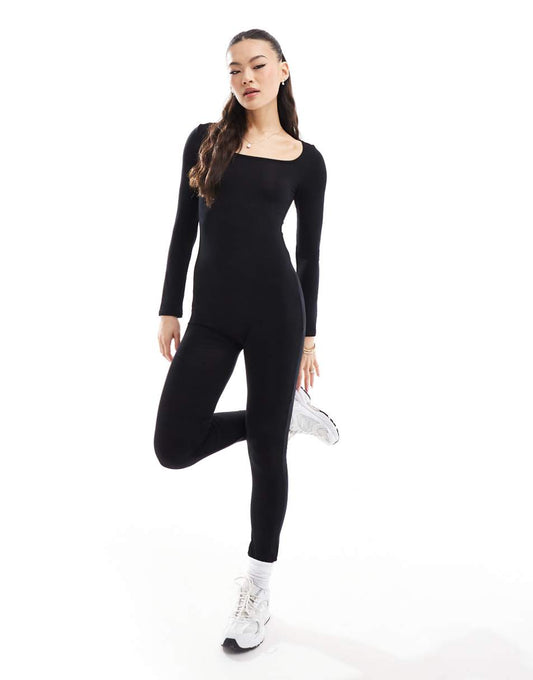 Simmi square neck long sleeve jumpsuit in black