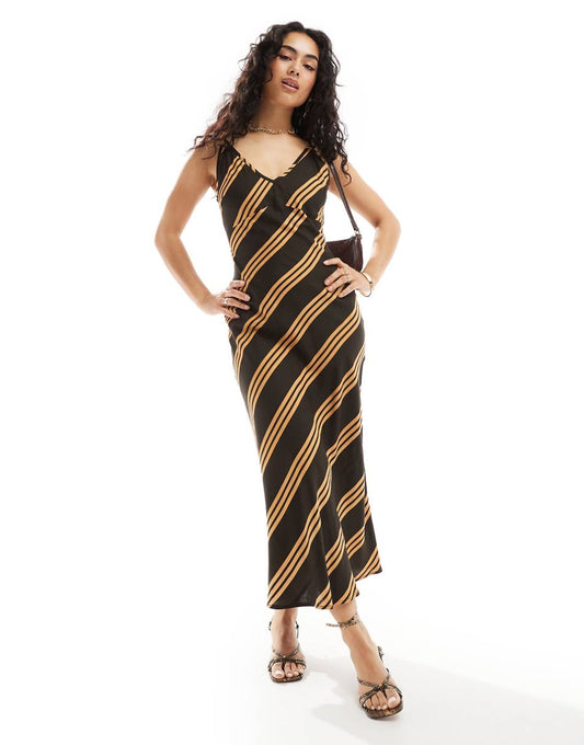 ASOS DESIGN high apex spun midi dress in chocolate stripe