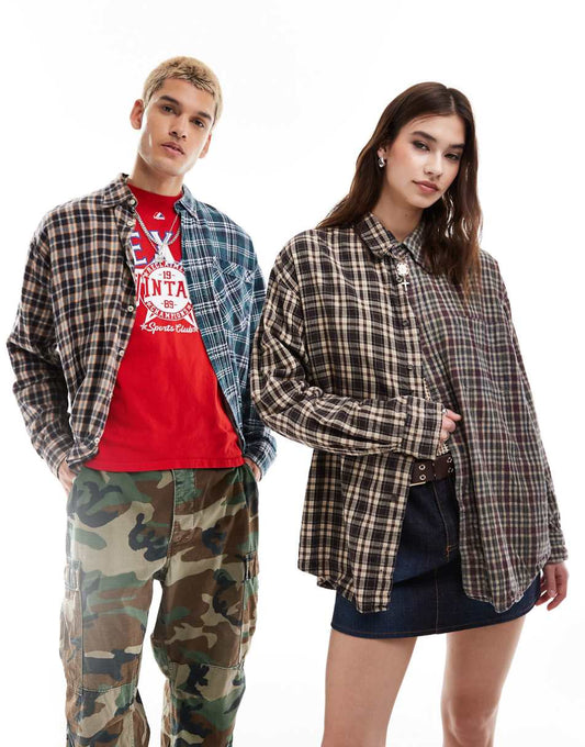 Reclaimed Vintage Revived x Glass Onion unisex spliced plaid shirt