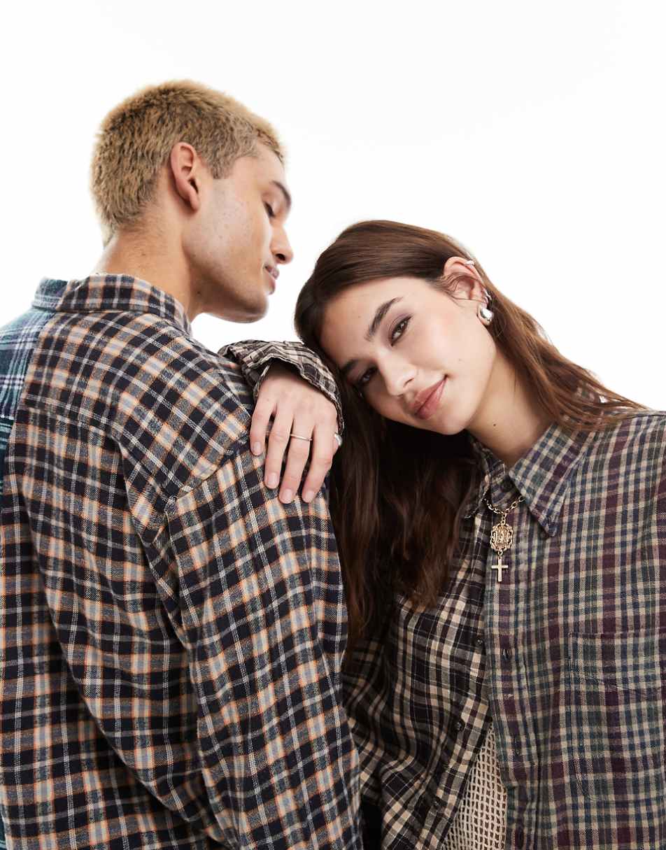 Reclaimed Vintage Revived x Glass Onion unisex spliced plaid shirt