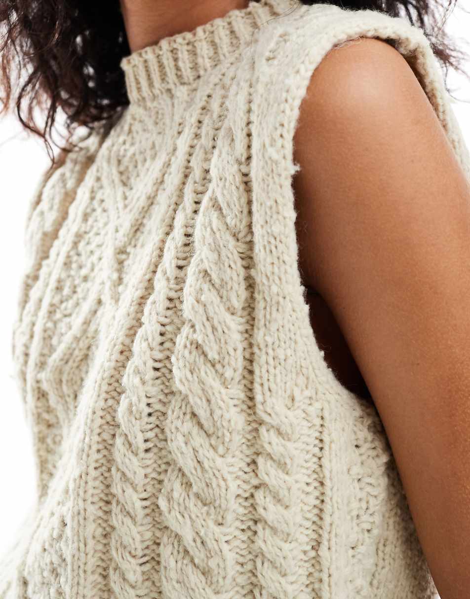 ASOS DESIGN knitted cable tank in textured yarn in stone