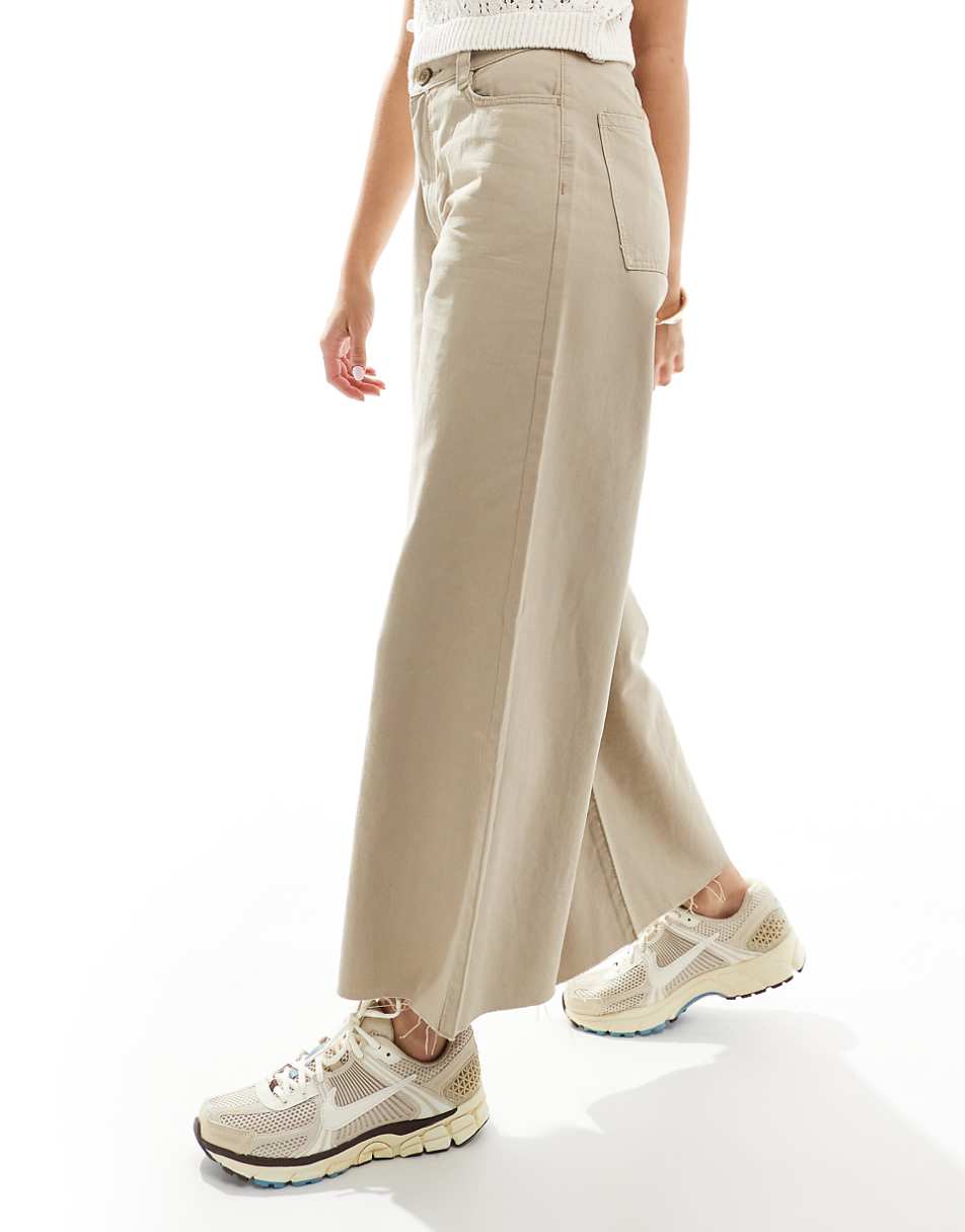 ASOS DESIGN cropped wide leg pants with raw hem in stone