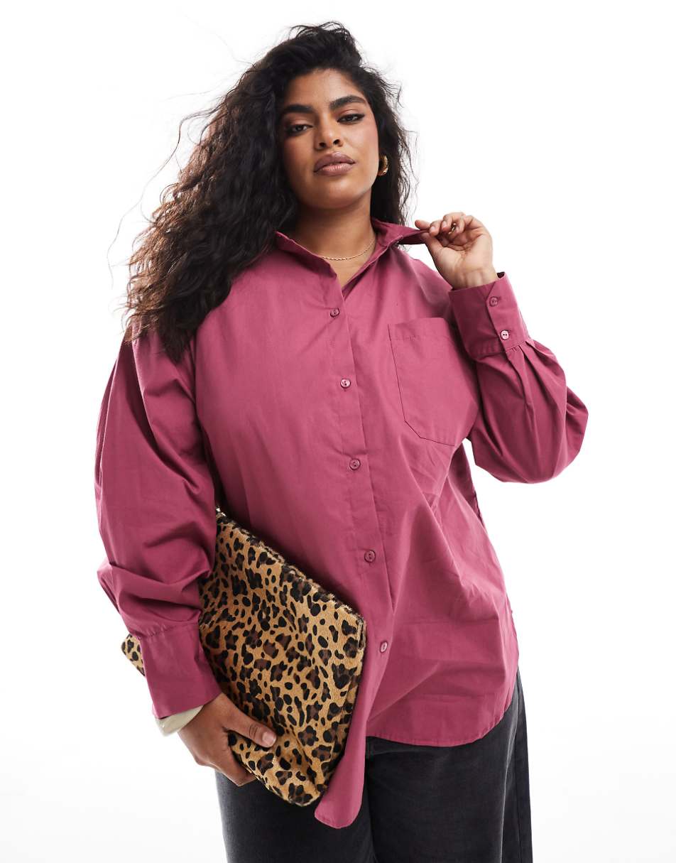 ASOS DESIGN Curve oversized shirt in dark pink