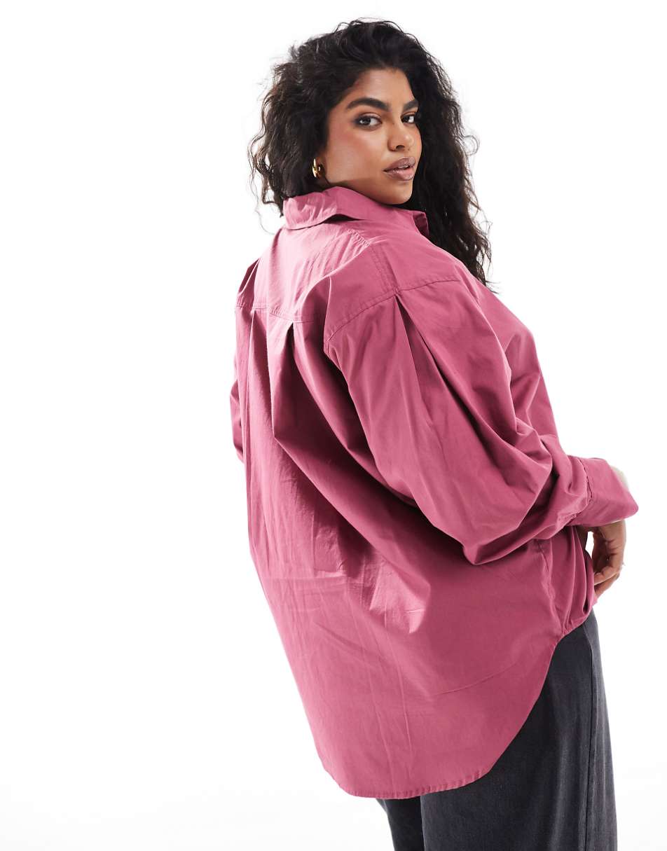 ASOS DESIGN Curve oversized shirt in dark pink