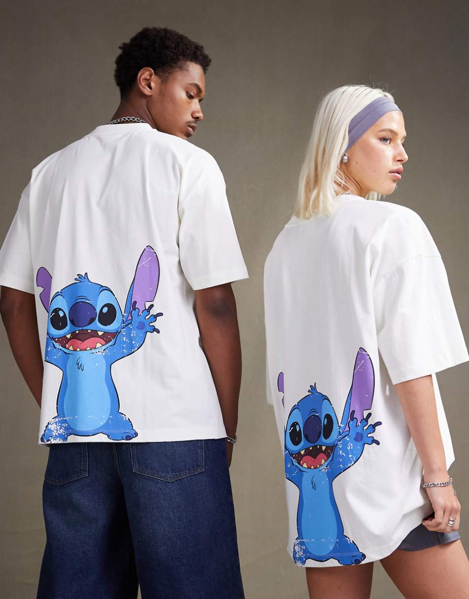 ASOS DESIGN Disney unisex oversized t-shirt with Stitch print in off white