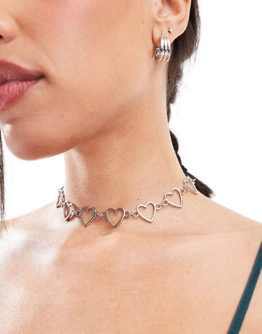 ASOS DESIGN choker necklace with heart design in silver tone