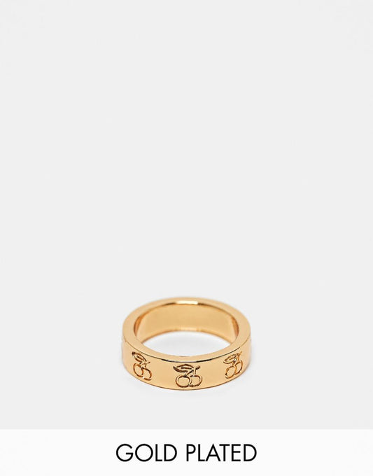 ASOS DESIGN 14k gold plated ring with engraved cherry design