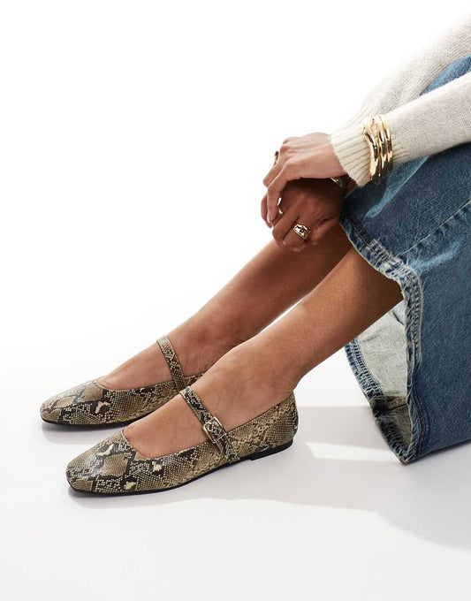 ASOS DESIGN Lottie Mary Jane ballet flats in snake