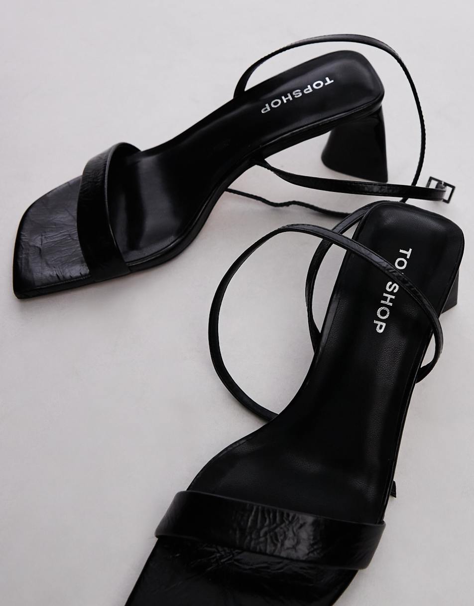 Topshop Ira strappy mid heel sandals in black