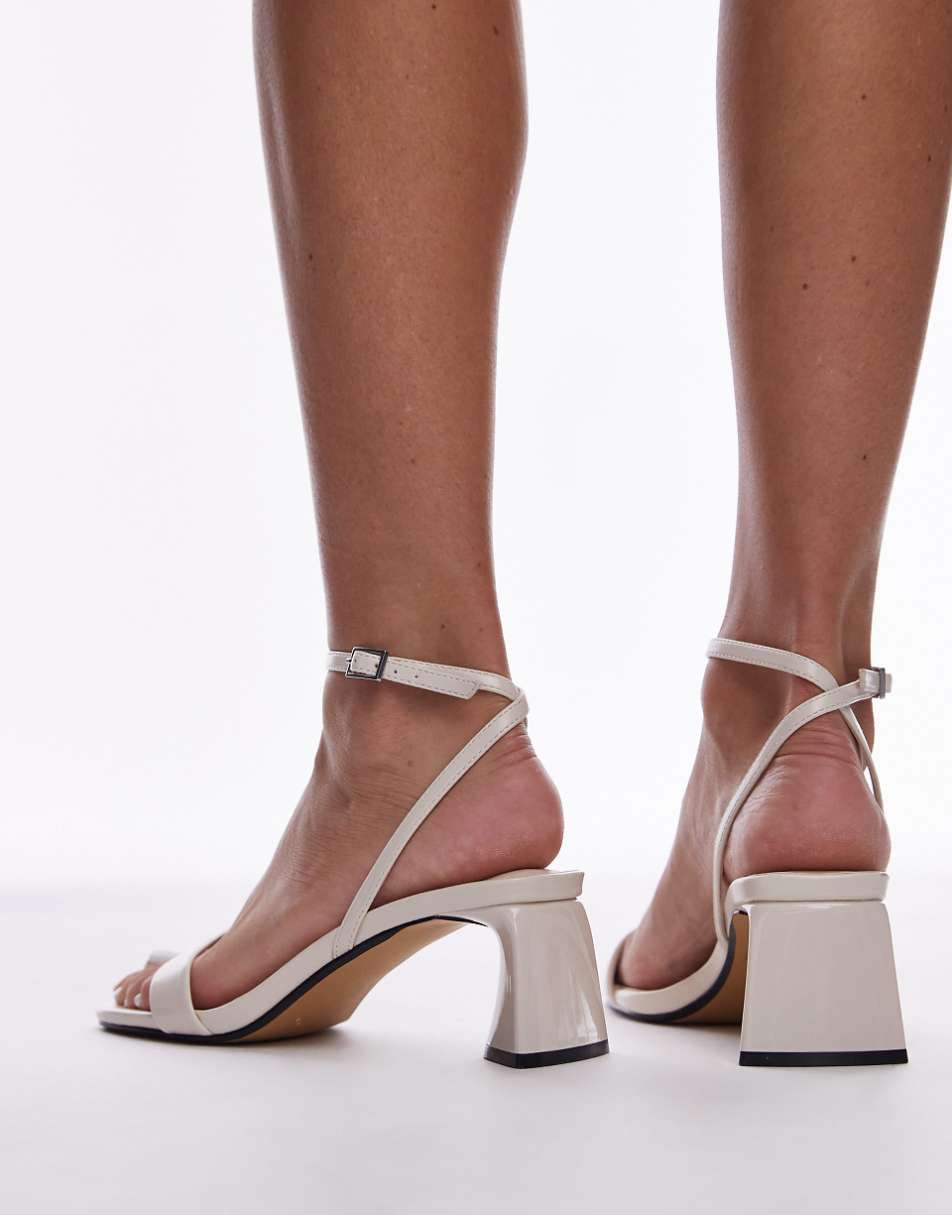 Topshop Ira strappy mid heel sandals in off white