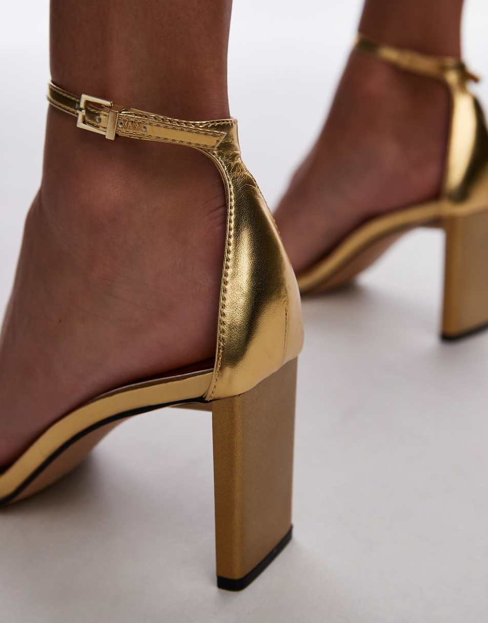 Topshop Gus 2 part barely there heeled sandals in gold