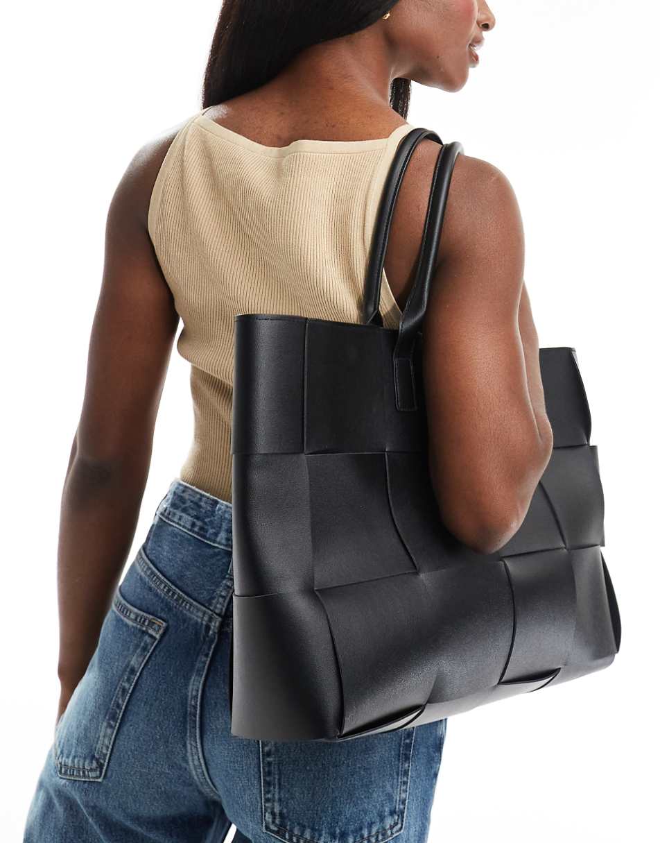 Glamorous large woven tote bag in black