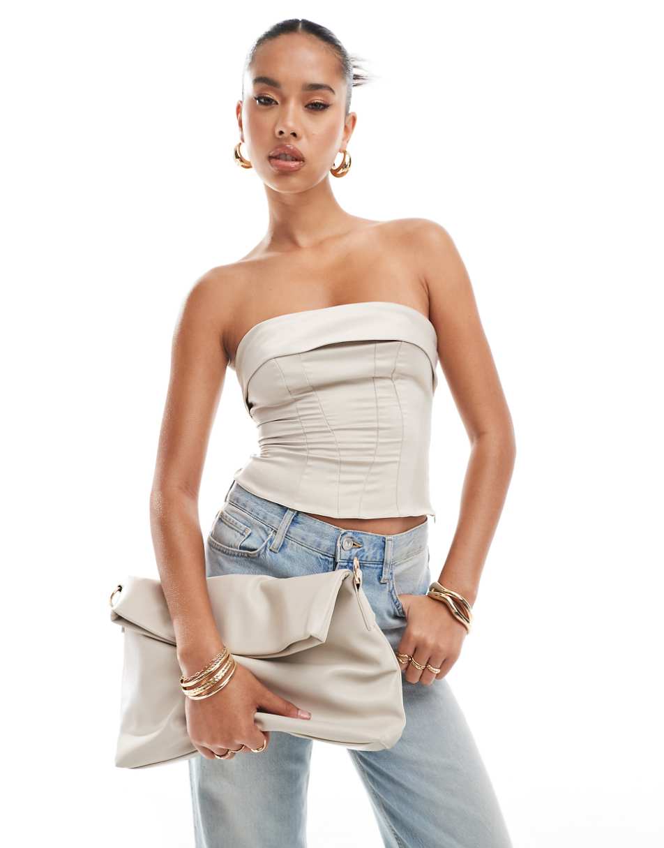 Glamorous slouch oversized clutch bag with detachable crossbody strap in chalk gray