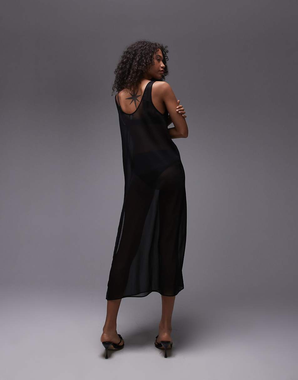 Topshop sheer throw on maxi dress in black