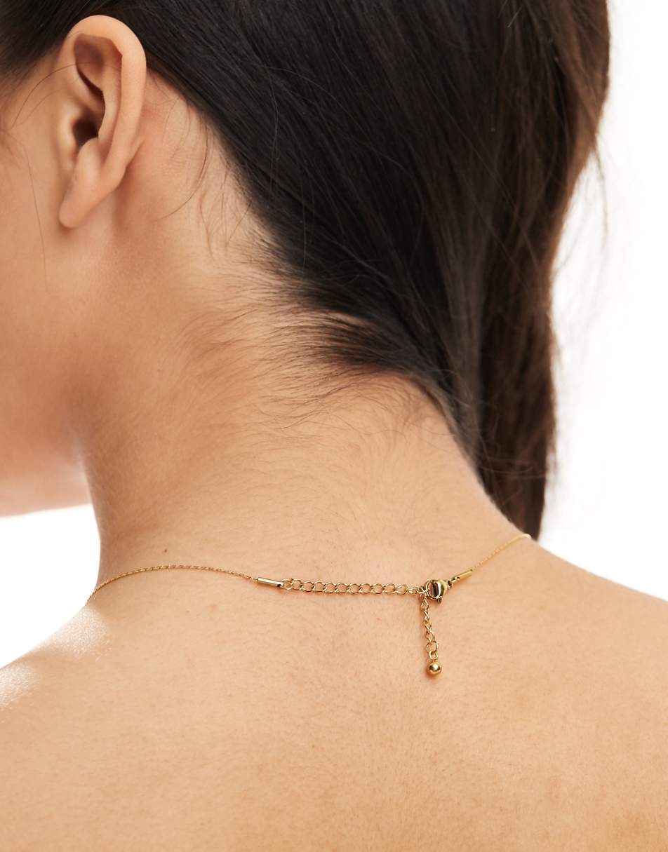 ASOS DESIGN stainless steel short necklace with faux freshwater glass pearl and fine chain in gold tone