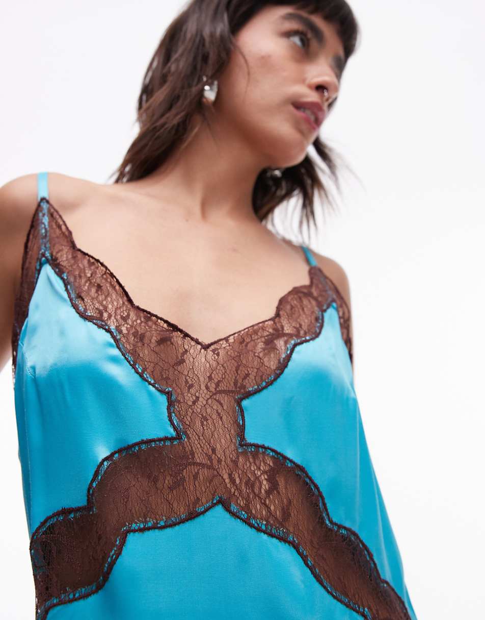 Topshop lace insert midi dress in turquoise