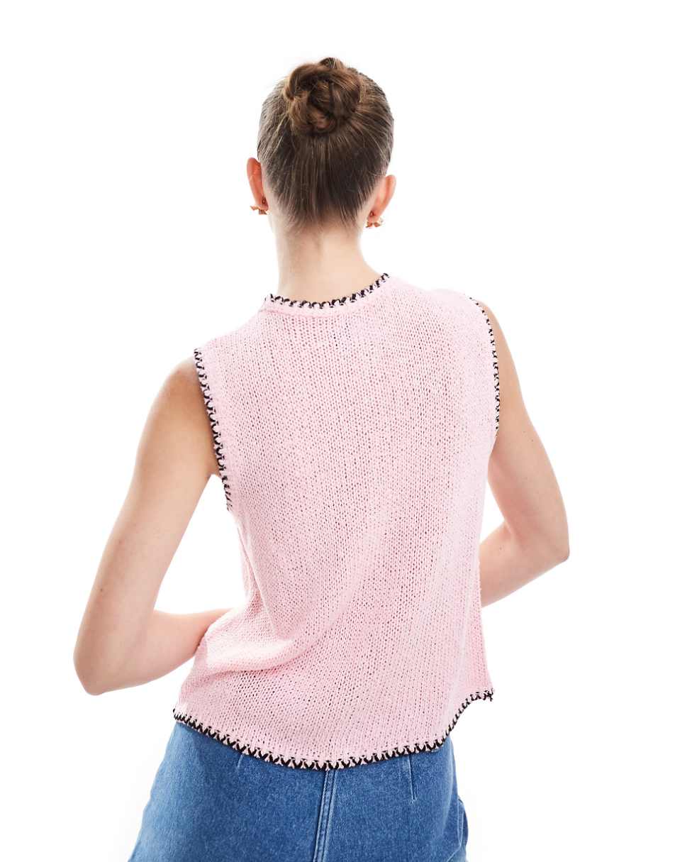 ASOS DESIGN crew neck vest with blanket stitch in pink