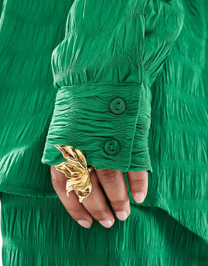 Esmée Curve textured long sleeve beach shirt in green - part of a set