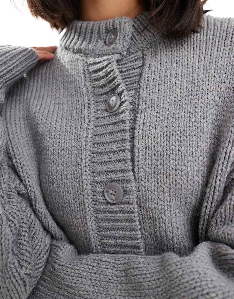 ASOS DESIGN crop crew neck cardigan in gray