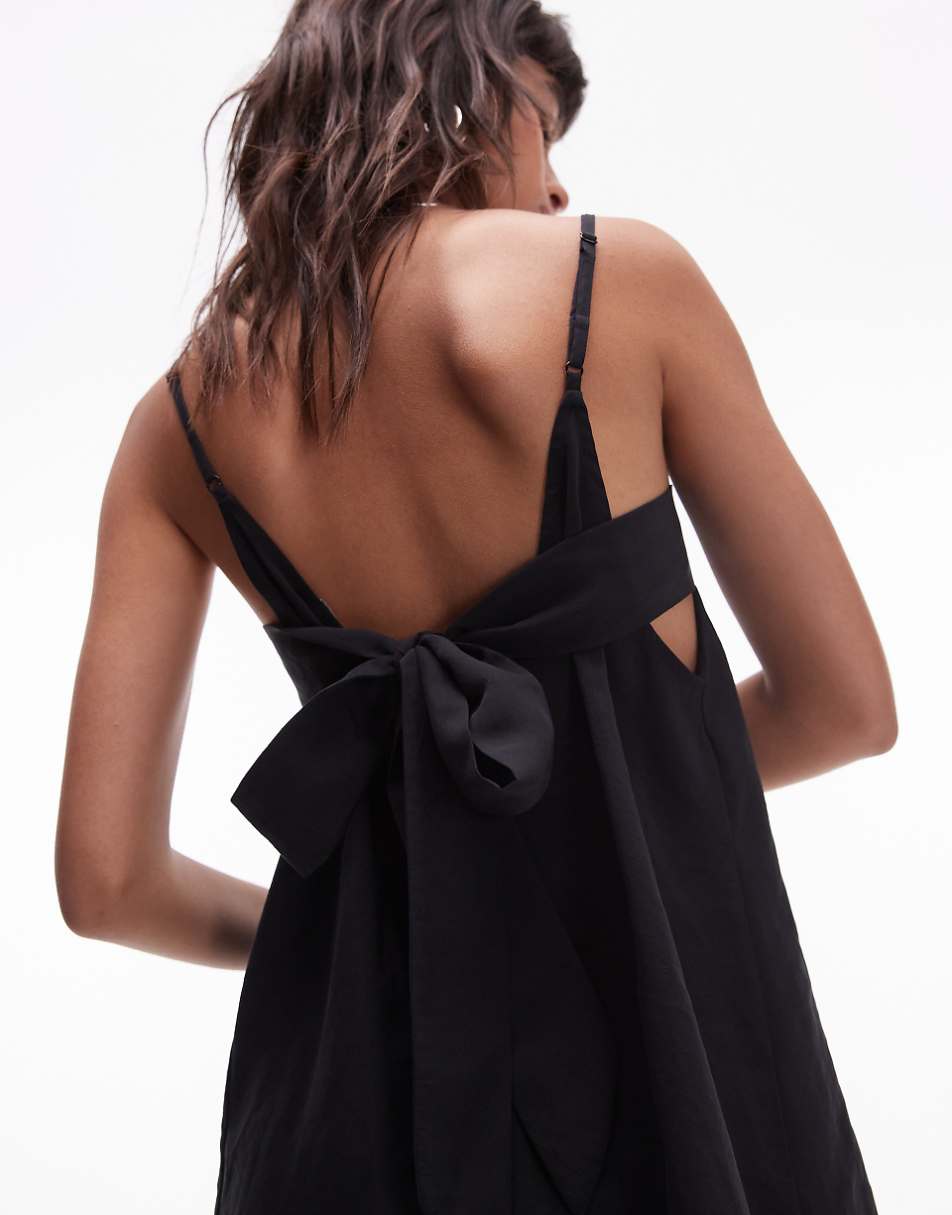 Topshop tie back romper in black cupro