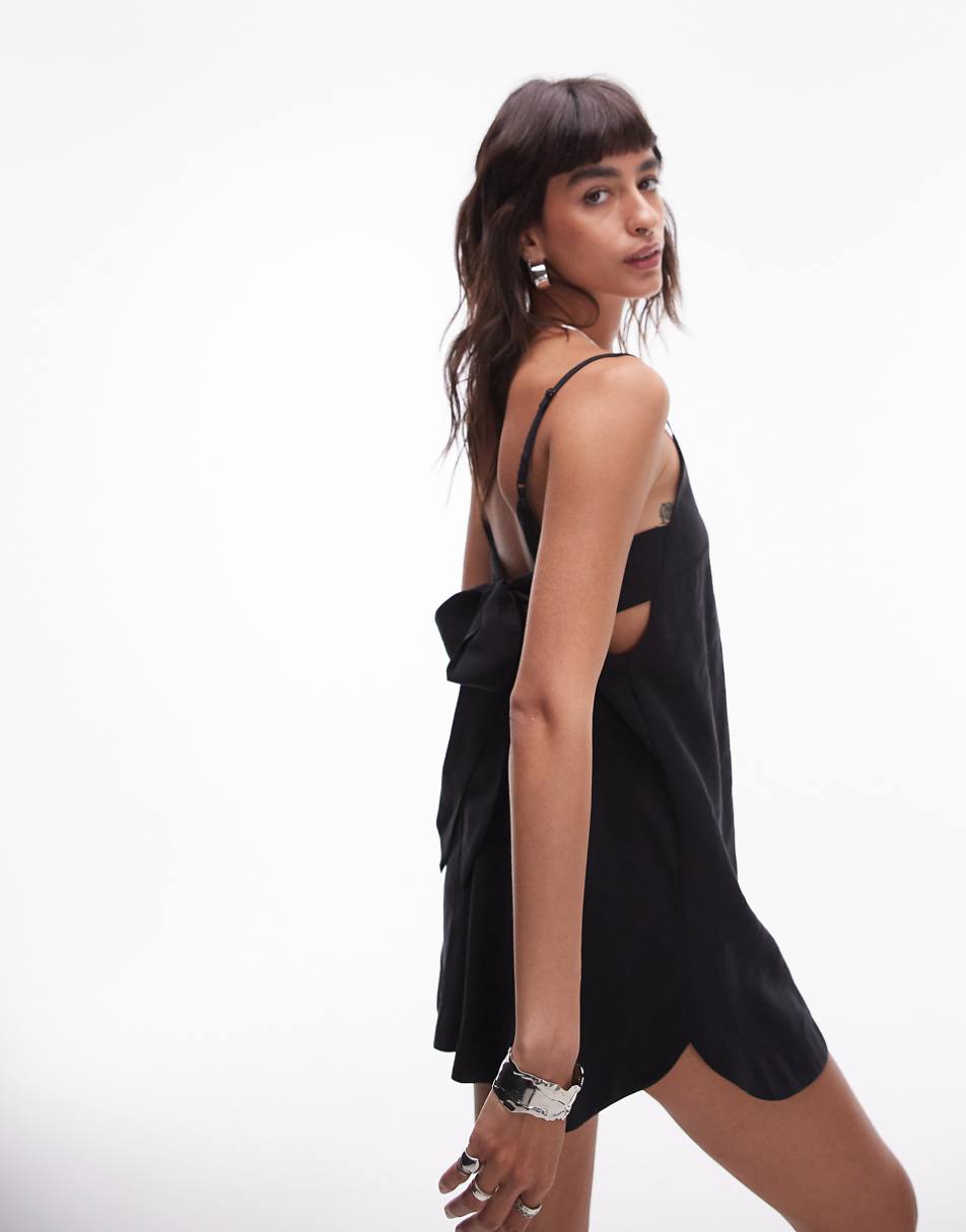 Topshop tie back romper in black cupro