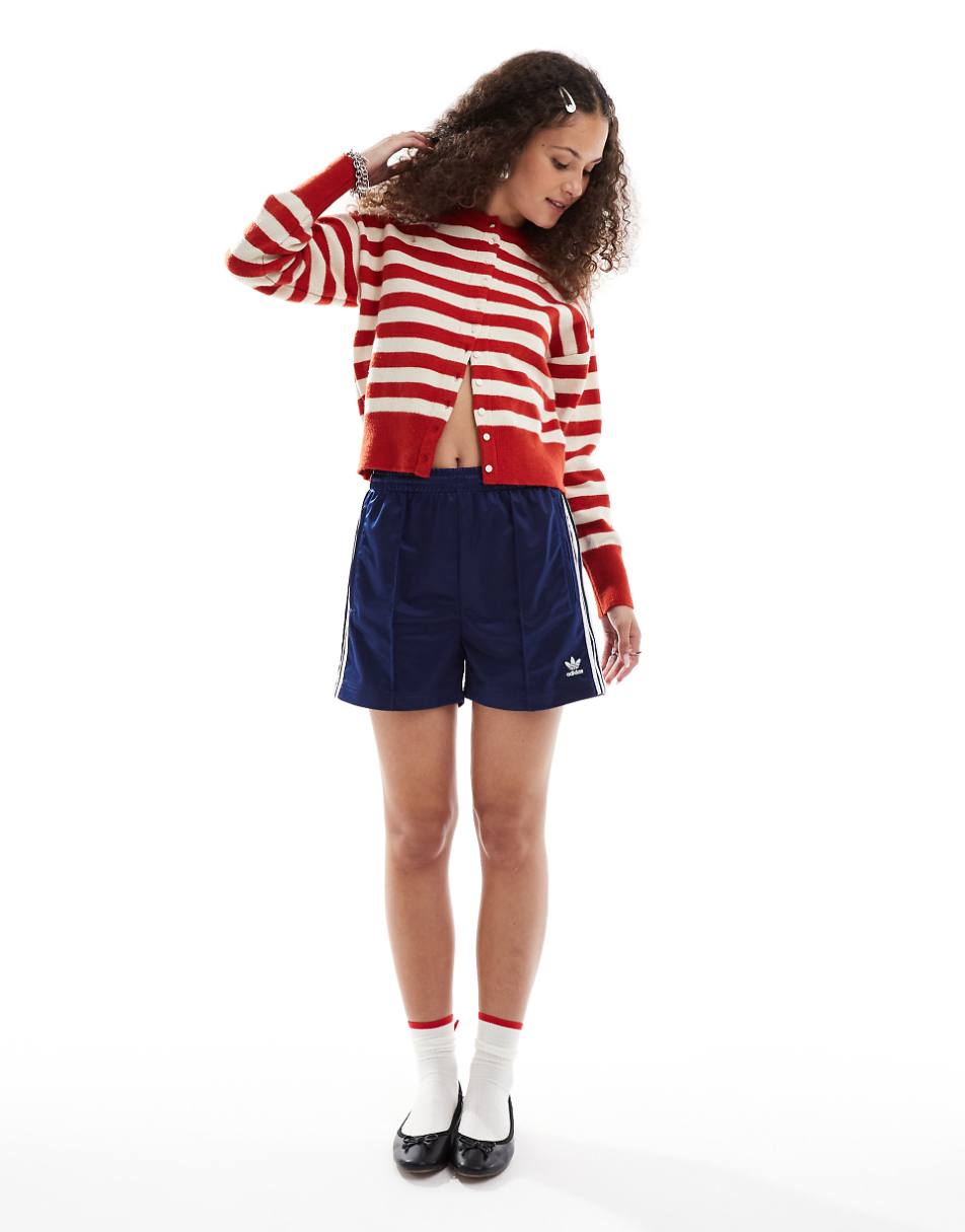 Daisy Street fitted waist cardigan in red white stripe