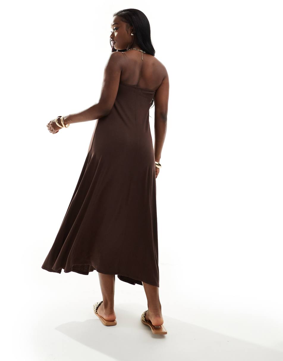 ASOS DESIGN hardware trim trapeze maxi dress in chocolate