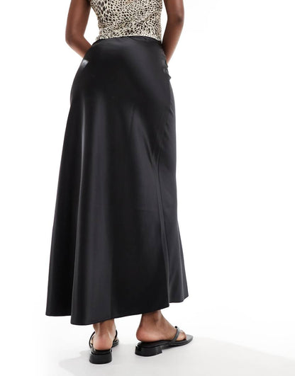 Miss Selfridge satin bias maxi skirt in black