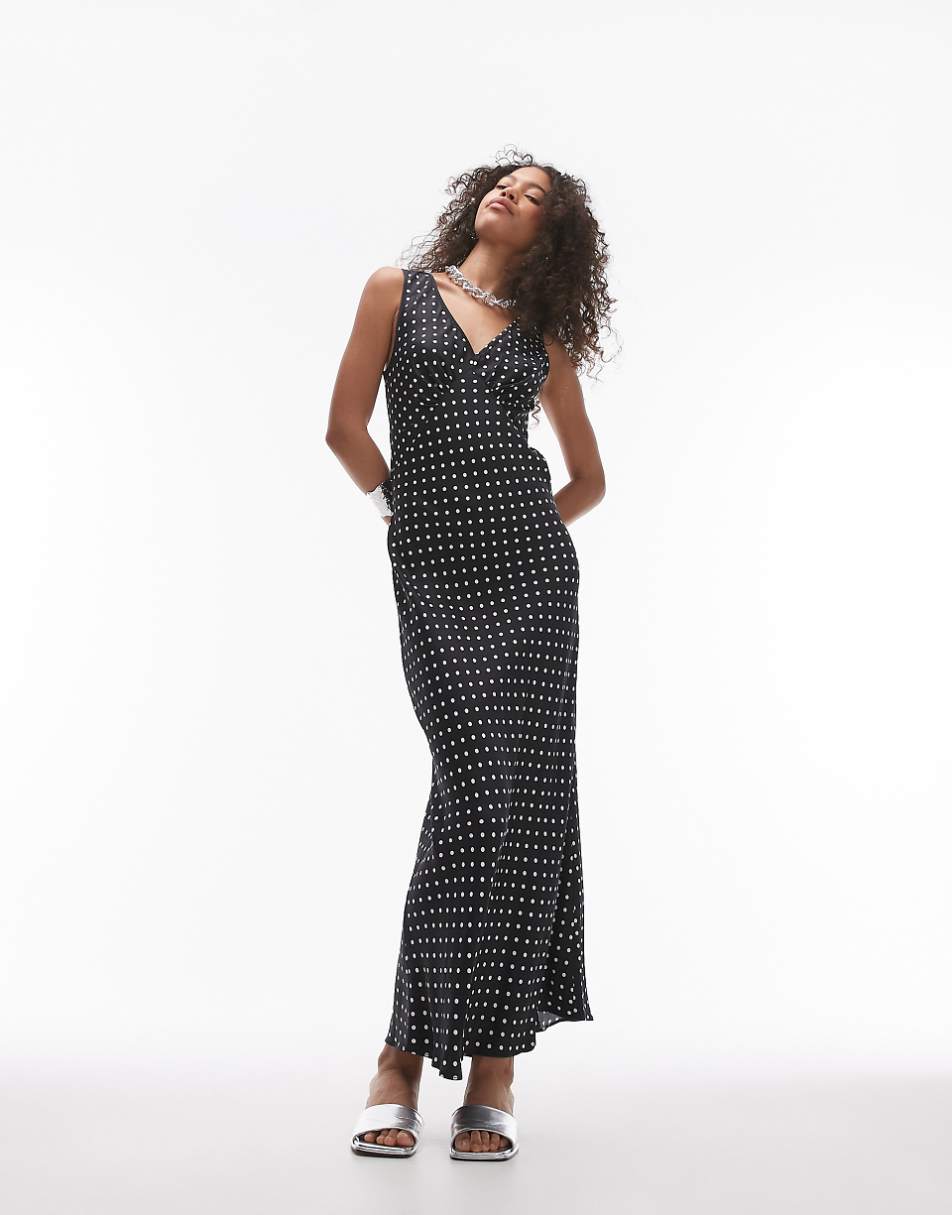 Topshop v neck midi length slip dress in mono spot