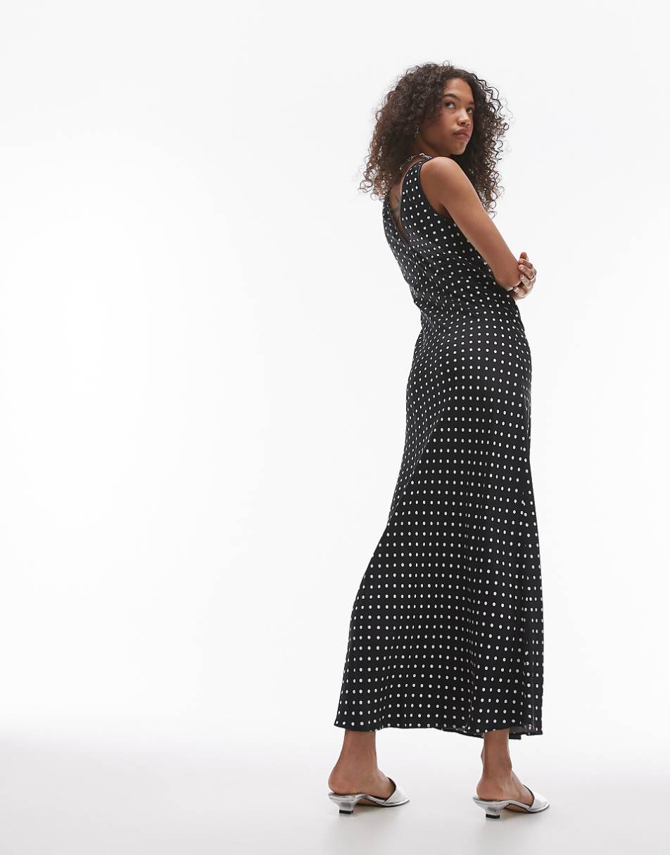 Topshop v neck midi length slip dress in mono spot