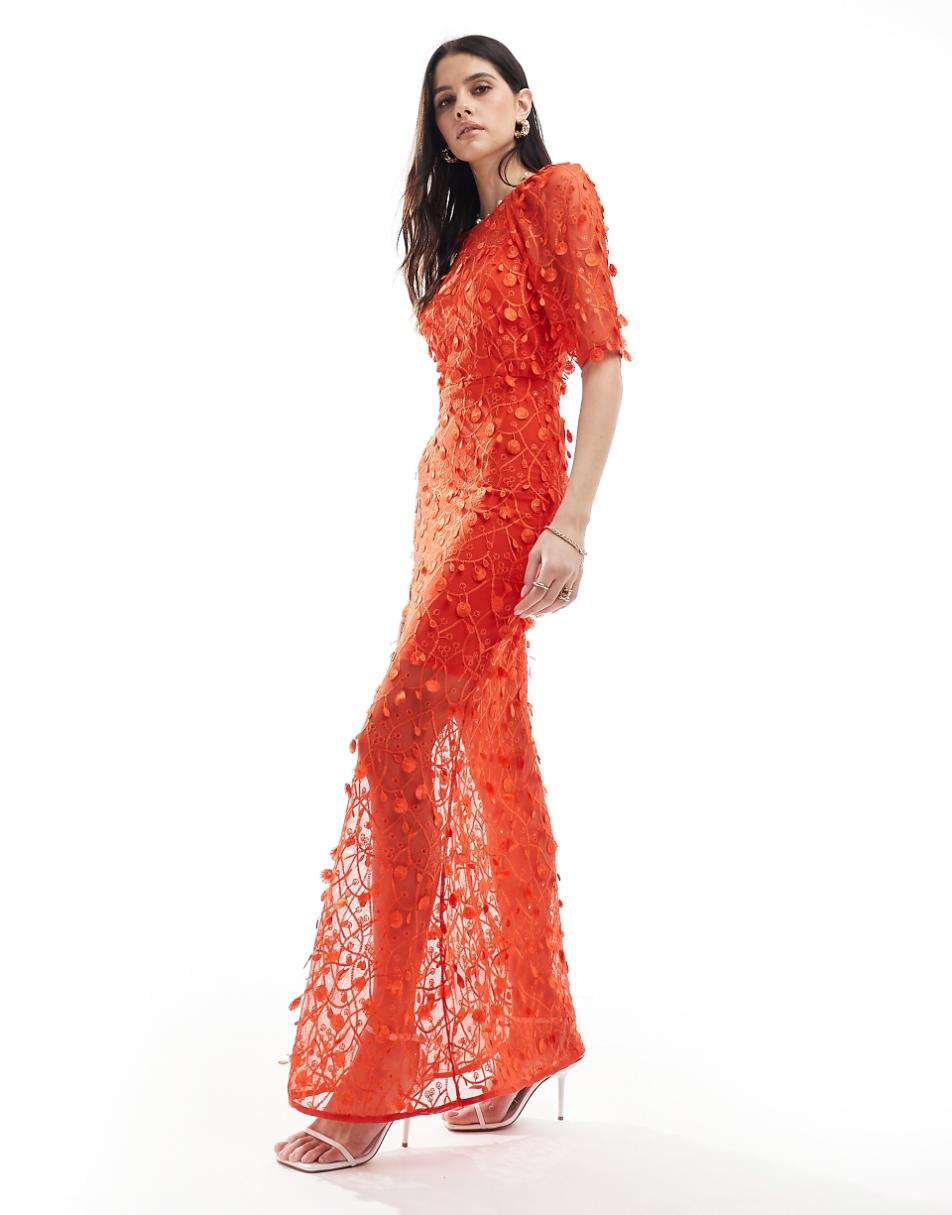 YAS 3D embellished maxi dress in red