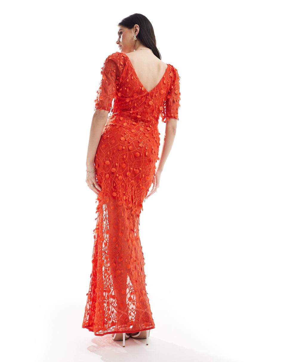 YAS 3D embellished maxi dress in red