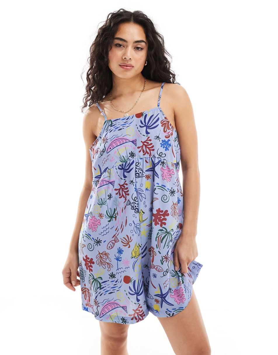 Vero Moda square neck oversized romper in seascape print