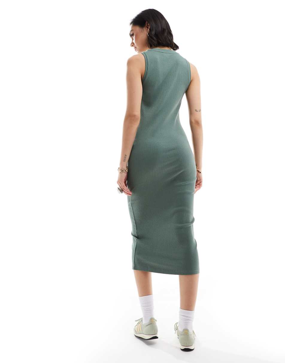 Vero Moda Aware ribbed racer neck midi dress in green