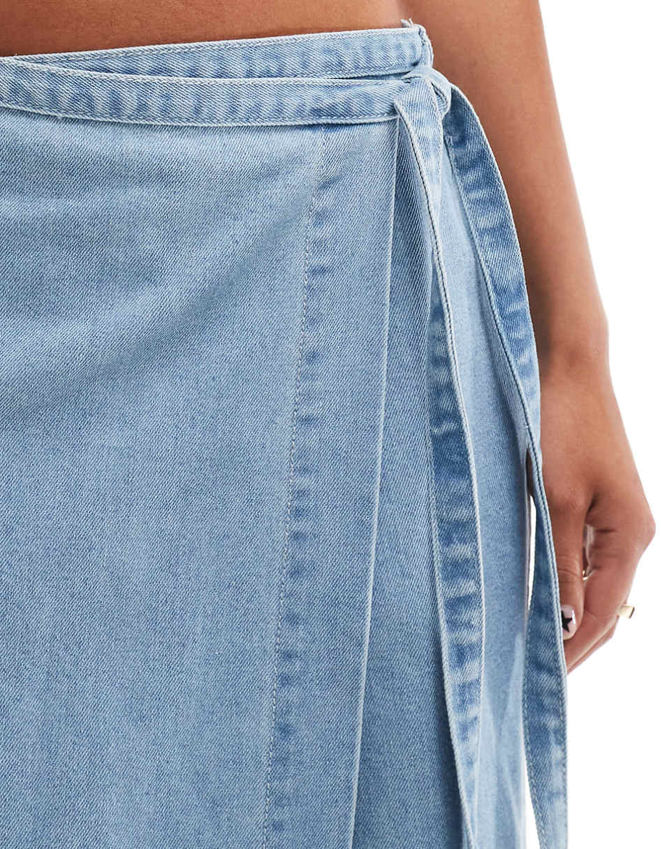 Vero Moda denim maxi wrap skirt in light blue