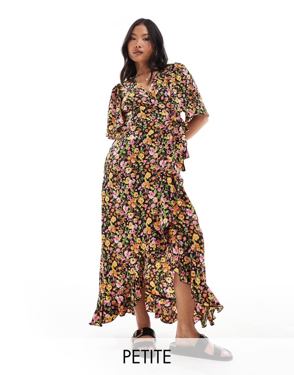 Vero Moda Petite wrap front maxi dress in dark floral print