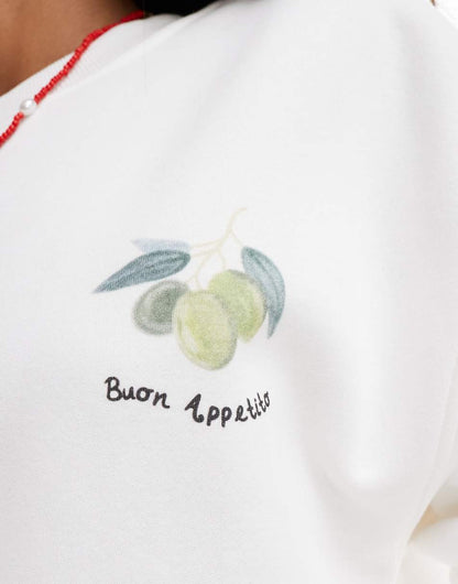 Bailey Rose relaxed sweatshirt with Buon Appetito in cream